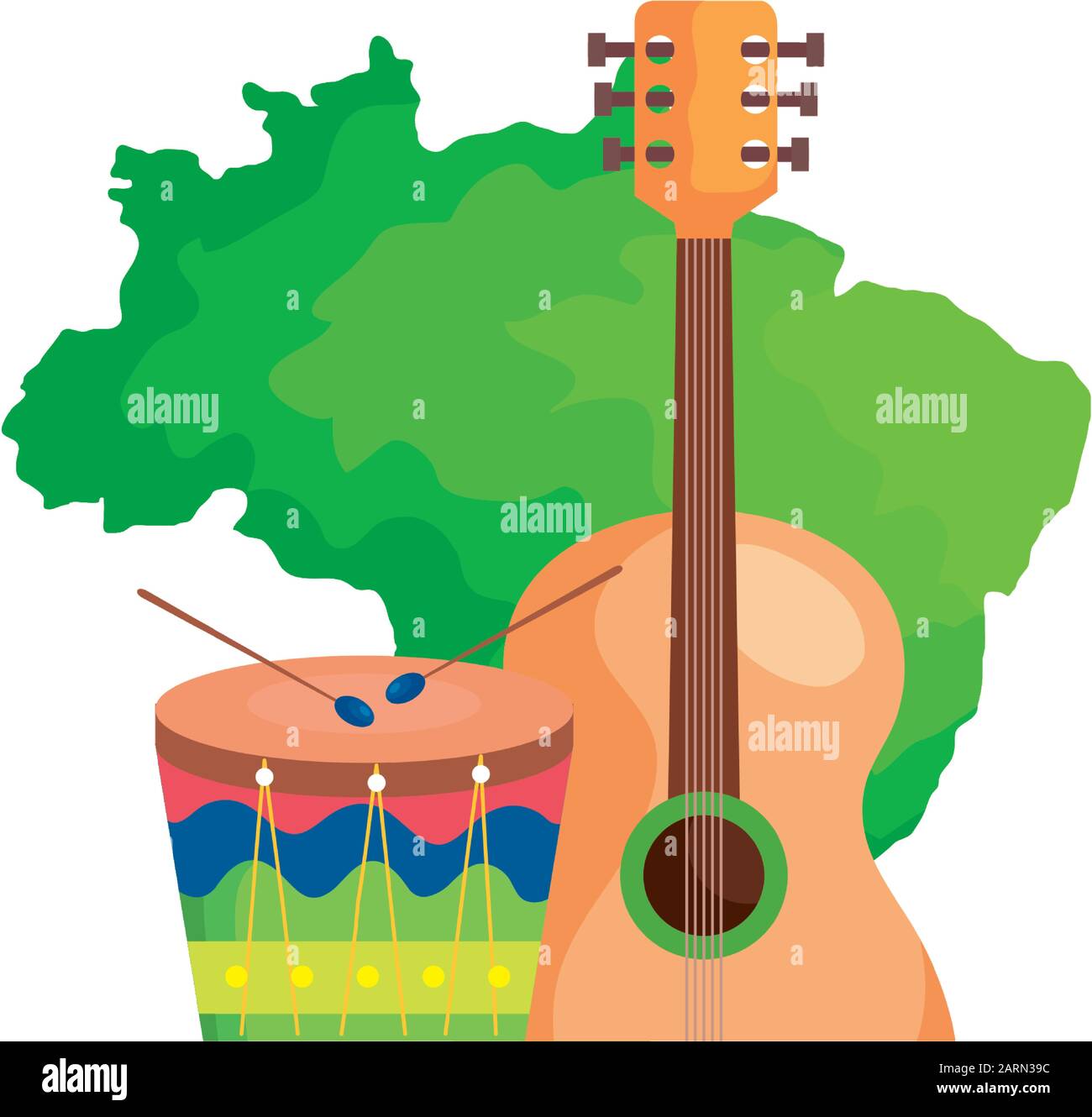 guitar and drum with map of brazil isolated icon Stock Vector Image ...