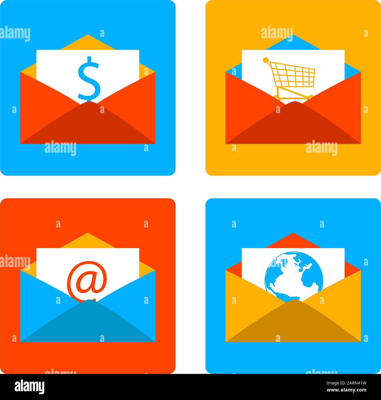 Icon set showing an envelope with different content using a flat design Stock Vector