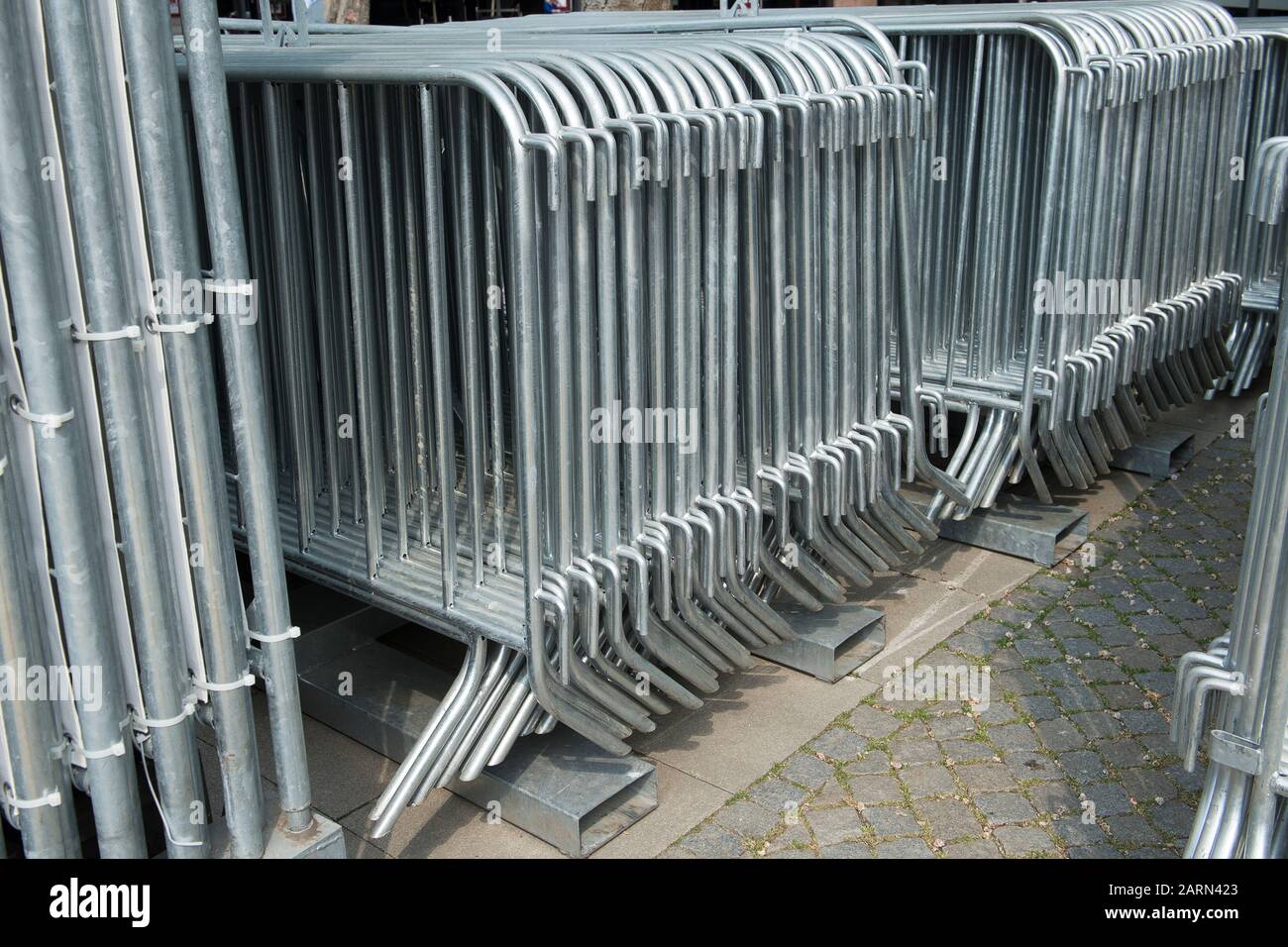 Crush barriers fence matarial ready to be used for an outdoor event