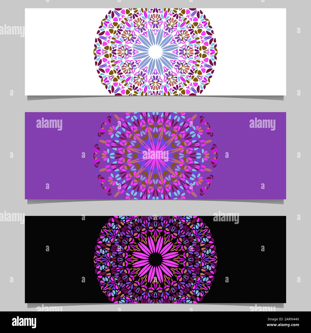 Horizontal floral mandala banner template set - colorful abstract vector graphics with geometrical mandalas Stock Vector