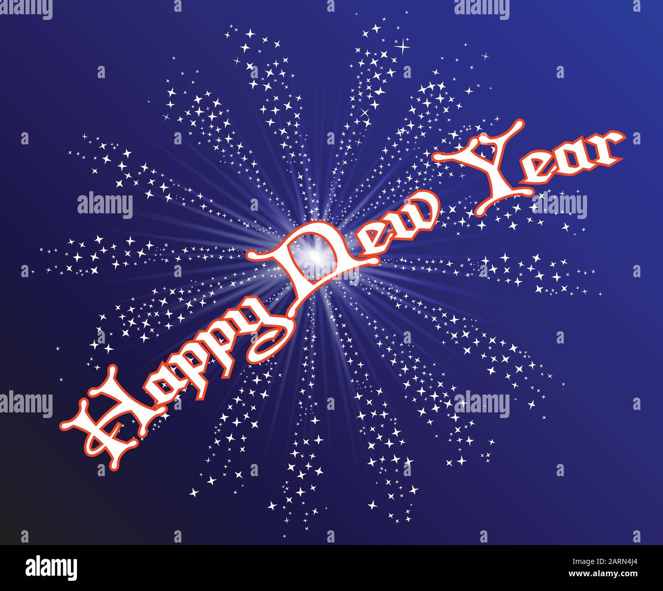 A celebration skyrocket explosion with fallout and the message Happy New Year Stock Vector