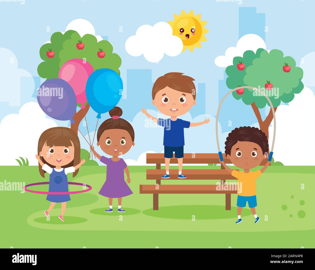 little group children playing in park landscape Stock Vector Image & Art -  Alamy