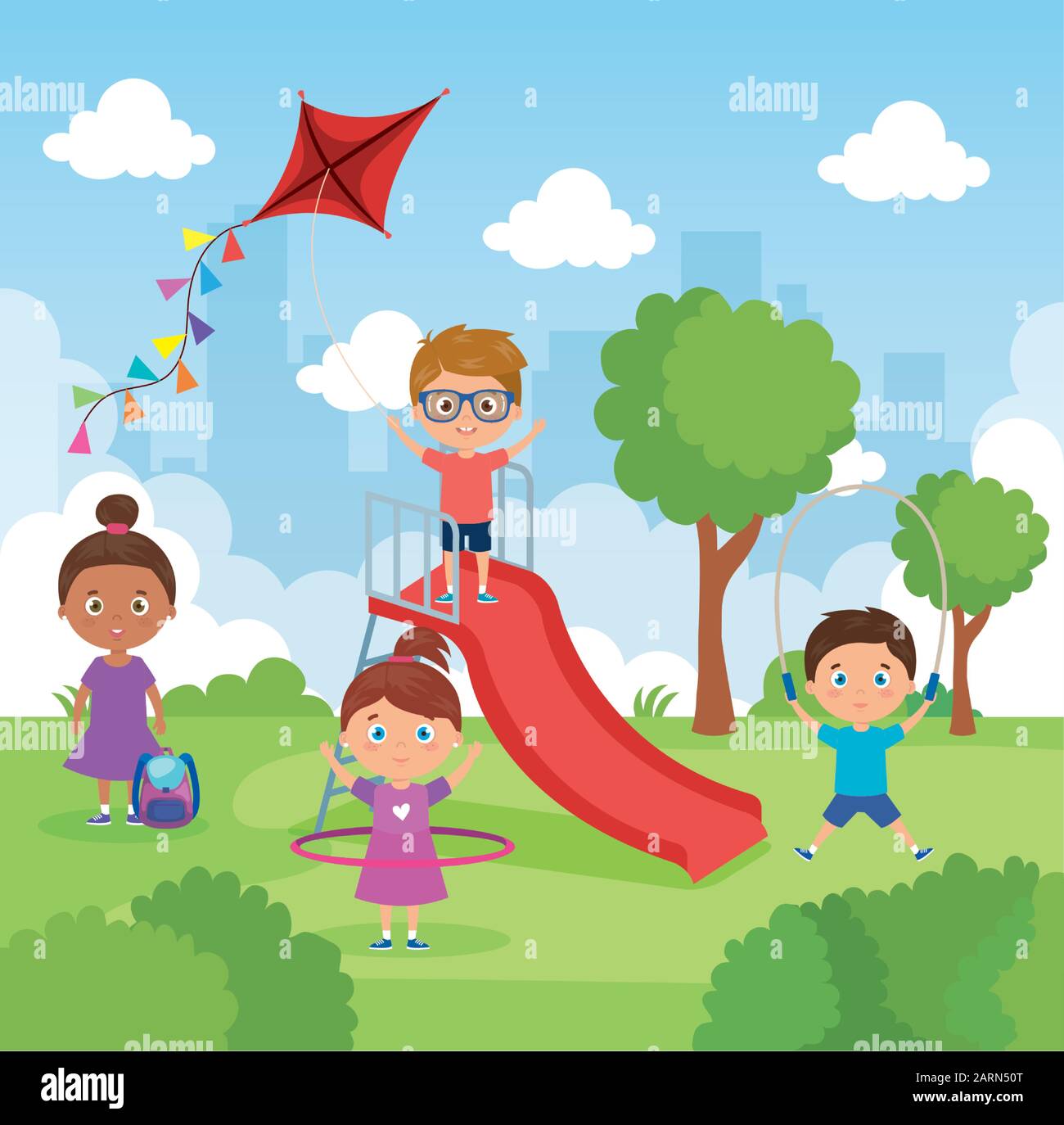 little group children playing in park landscape Stock Vector Image ...