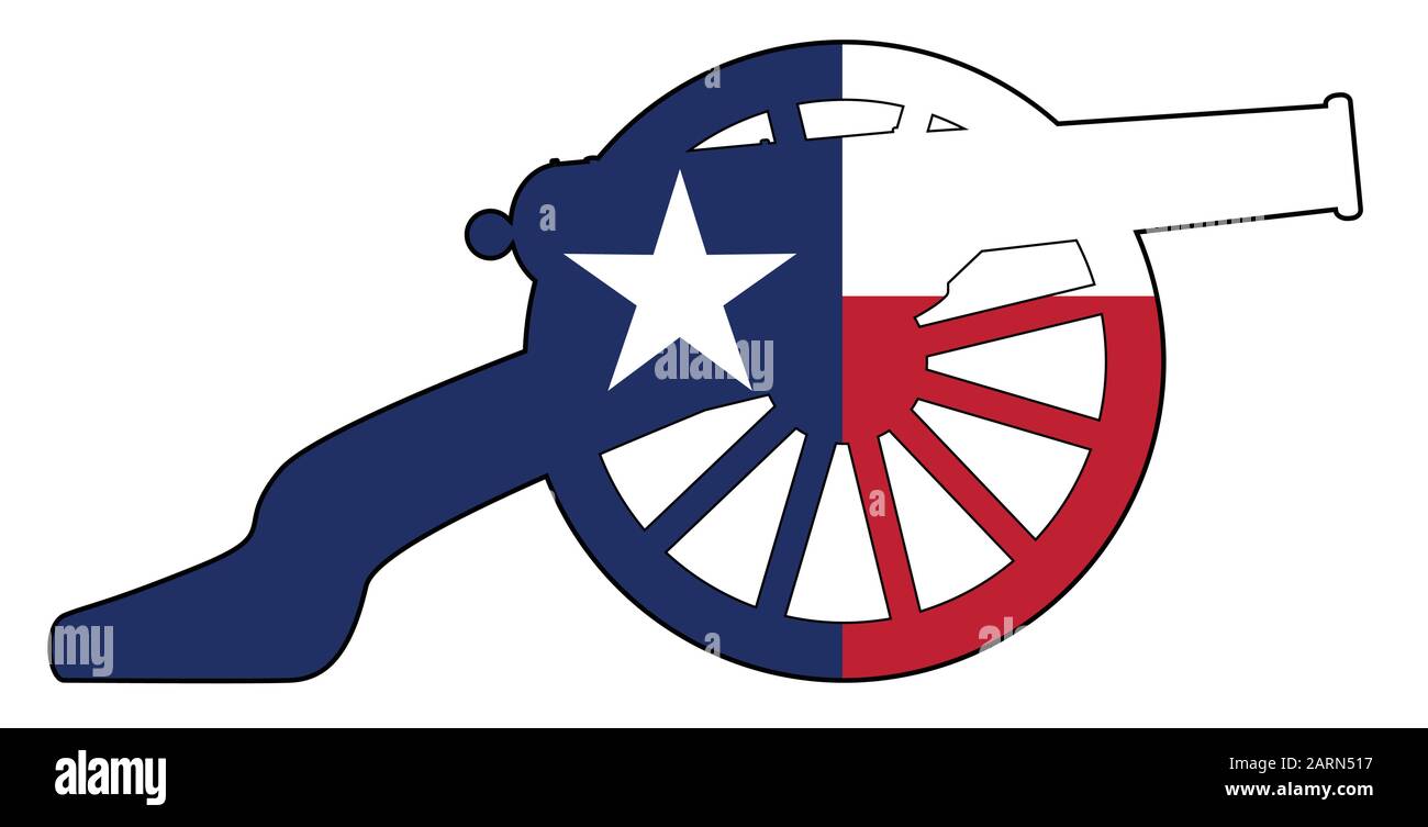 Typical American civil war cannon gun with Texas flag isolated on a white background Stock Vector