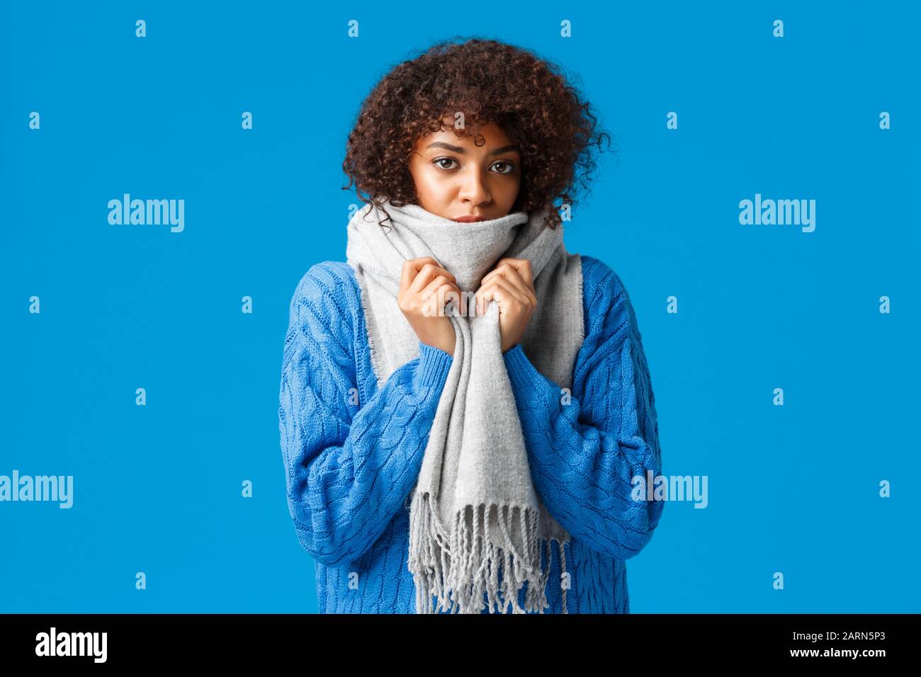 Cute And Gloomy Young African American Lovely Woman With Afro