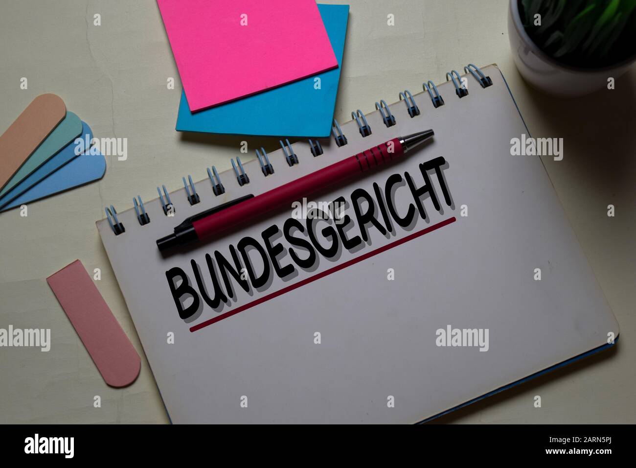Bundesgericht write on a book isolated on office desk. German Language