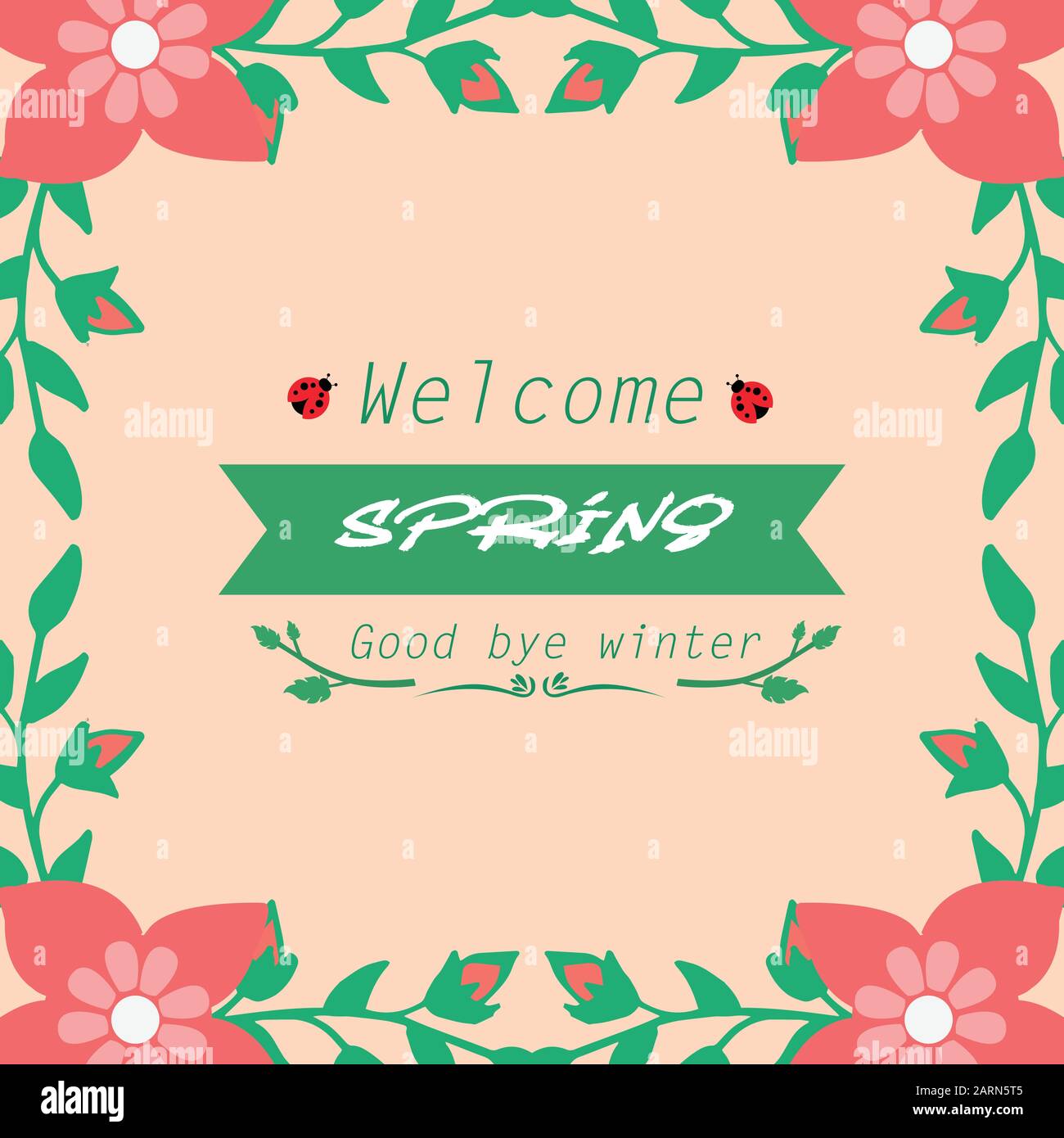 Decoration of welcome spring invitation card, with unique leaf and ...