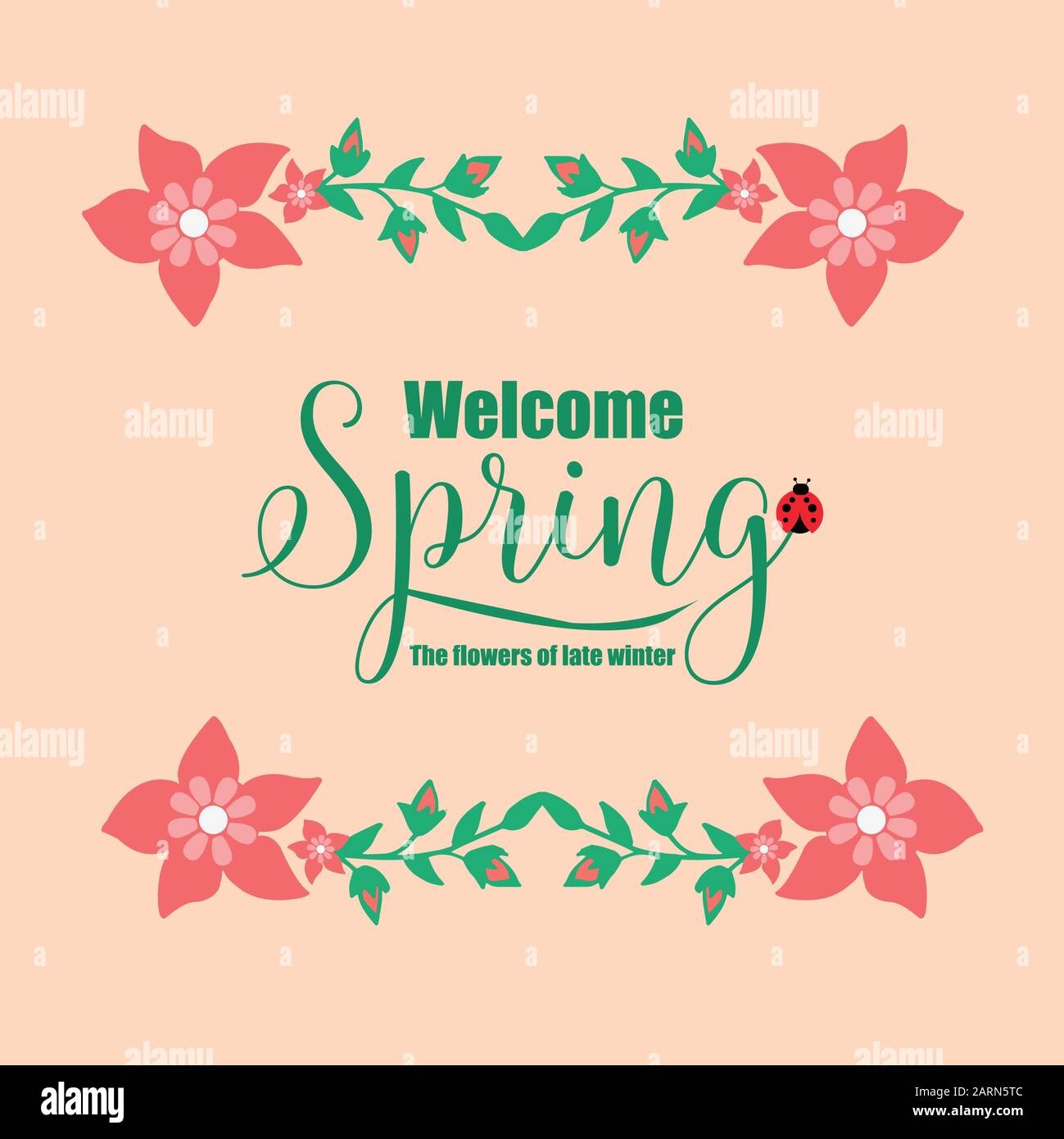 Welcome Spring Beautiful Template design for welcome spring, with beautiful leaf and wreath ...