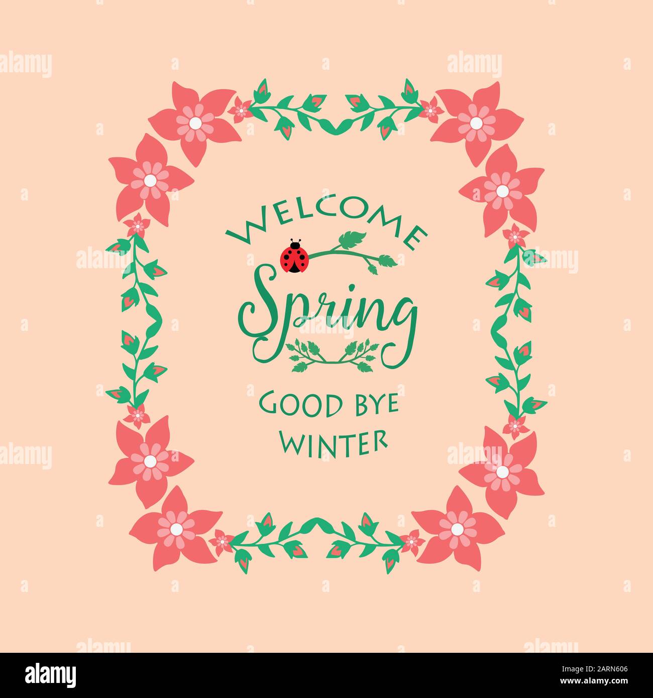Welcome Spring Beautiful Template design for welcome spring, with beautiful leaf and wreath ...