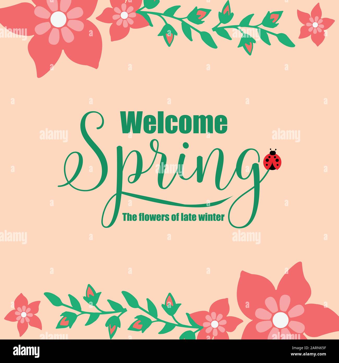 Decoration of welcome spring invitation card, with unique leaf and ...