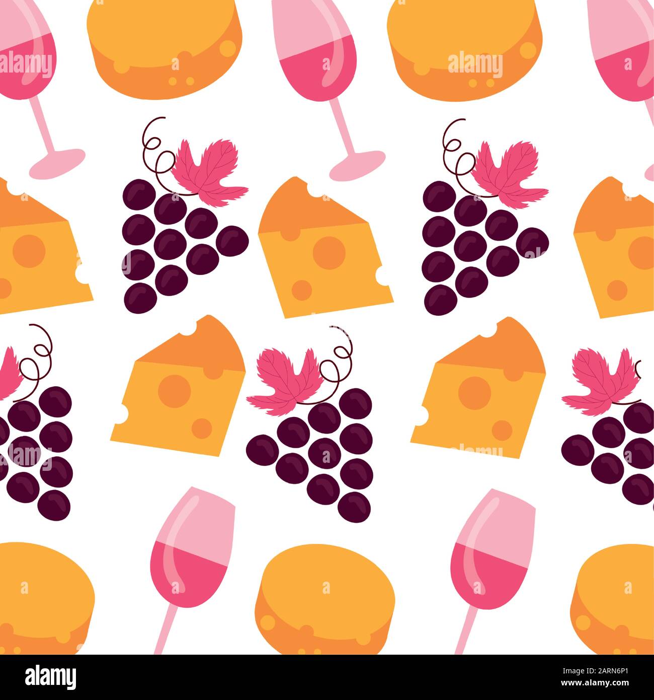 grapes with cups and cheeses pattern background Stock Vector