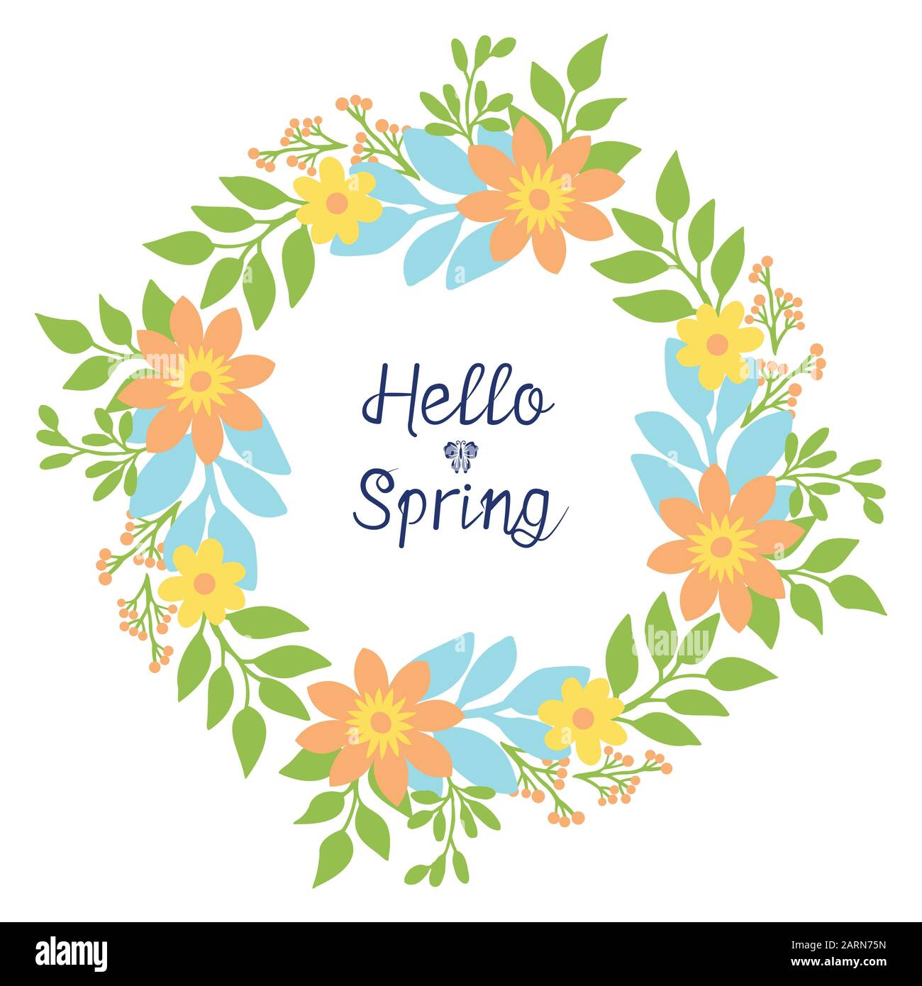 Elegant frame with unique leaves and yellow flower for hello spring ...