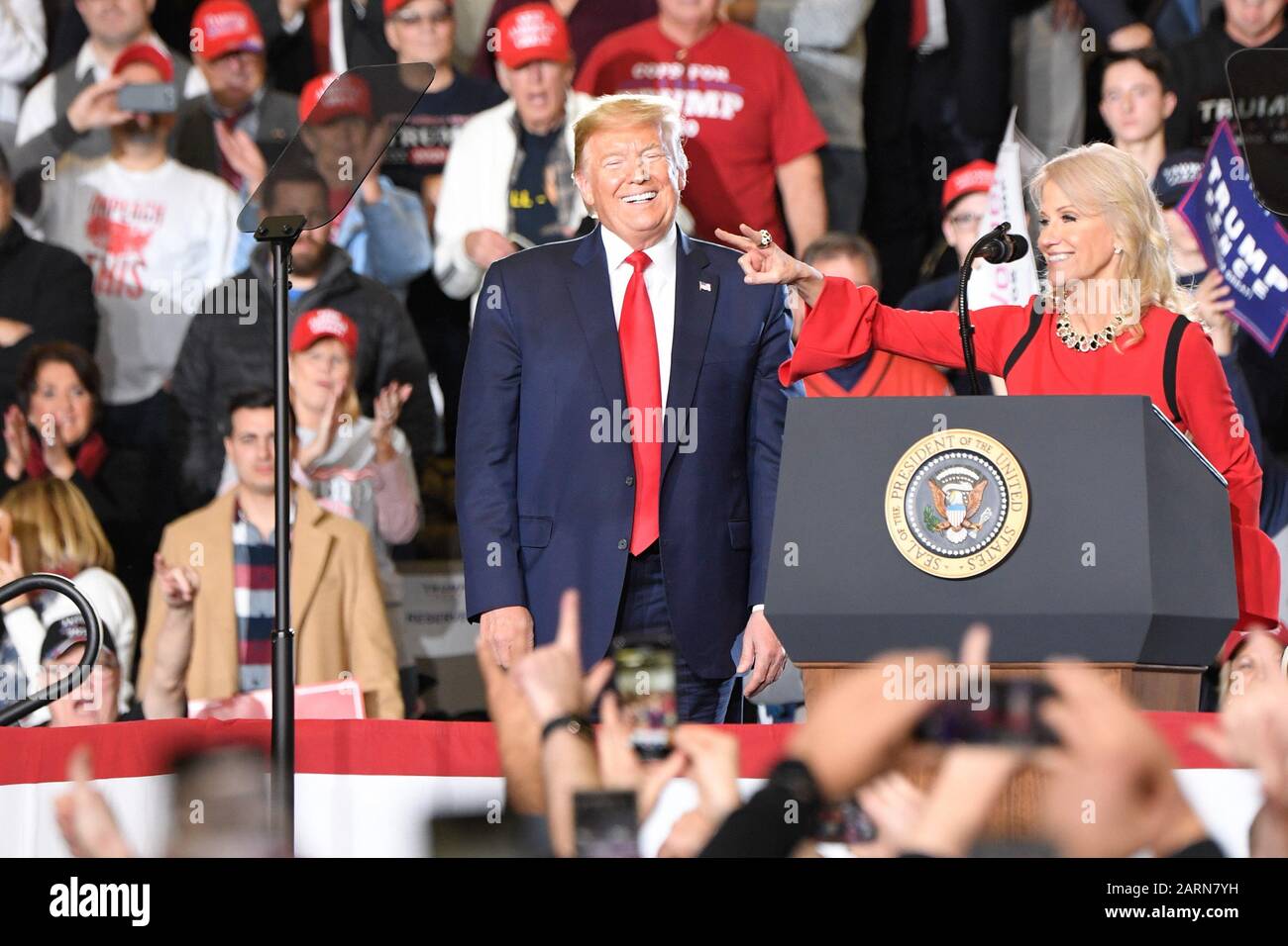 WILDWOOD, NJ - JANUARY 28: Kellyanne Conway speaks during a campaign rally at Wildwood Convention Center on January 28, 2020 in Wildwood, New Jersey. Stock Photo