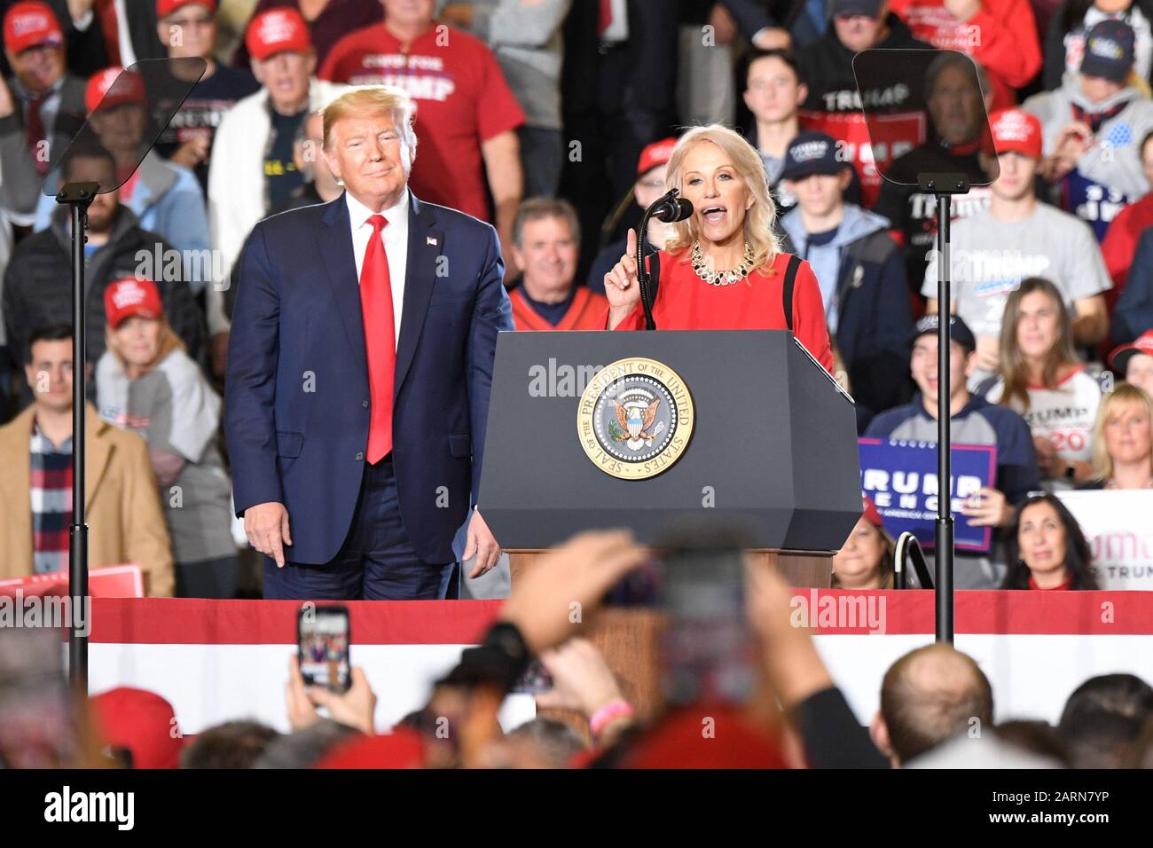 WILDWOOD, NJ - JANUARY 28: Kellyanne Conway speaks during a campaign rally at Wildwood Convention Center on January 28, 2020 in Wildwood, New Jersey. Stock Photo