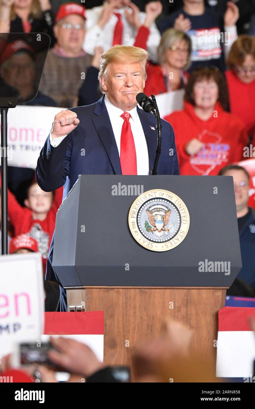 WILDWOOD, NJ - JANUARY 28: U.S. President Donald J. Trump speaks during a campaign rally at Wildwood Convention Center on January 28, 2020 in Wildwood Stock Photo