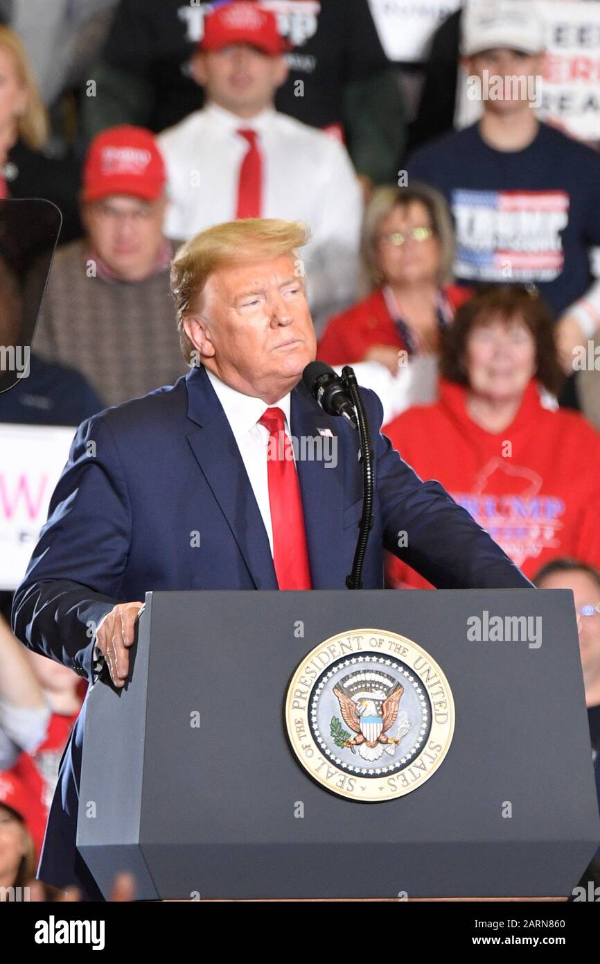 WILDWOOD, NJ - JANUARY 28: U.S. President Donald J. Trump speaks during a campaign rally at Wildwood Convention Center on January 28, 2020 in Wildwood Stock Photo