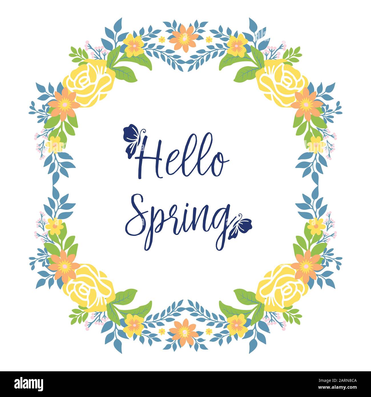 Simple Pattern of leaf and yellow floral frame, for beautiful hello ...