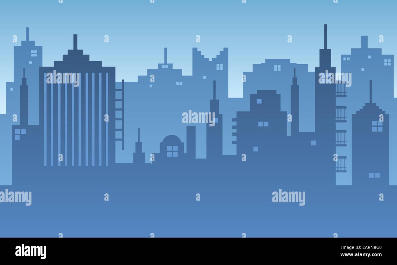Illustration silhouette of city with colour blue sky Stock Vector Image ...