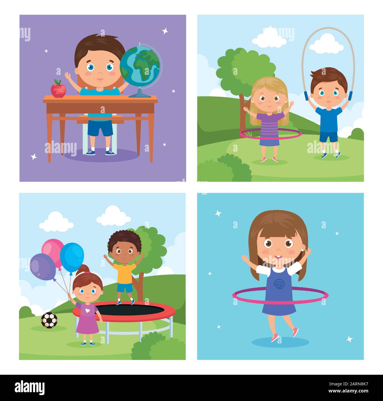 set scenes of little children avatar characters Stock Vector Image ...
