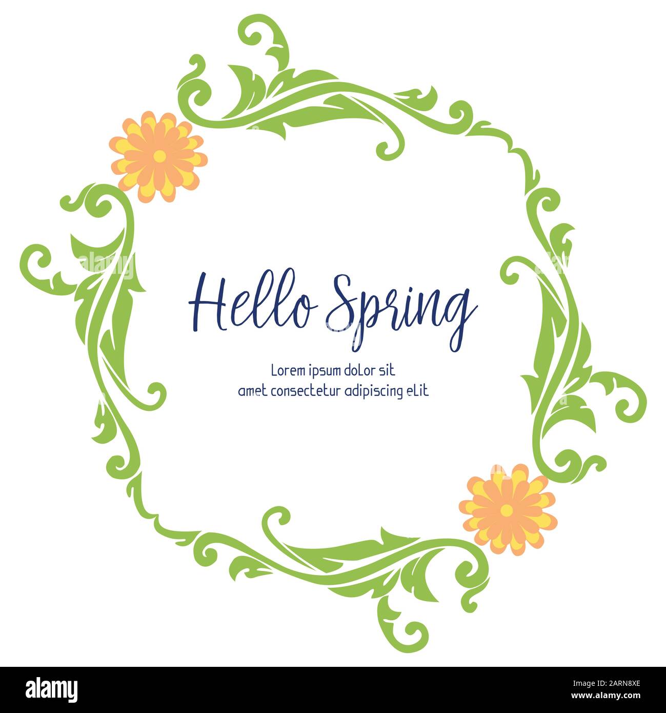 Cute of pattern leaf and flower frame, for elegant hello spring ...