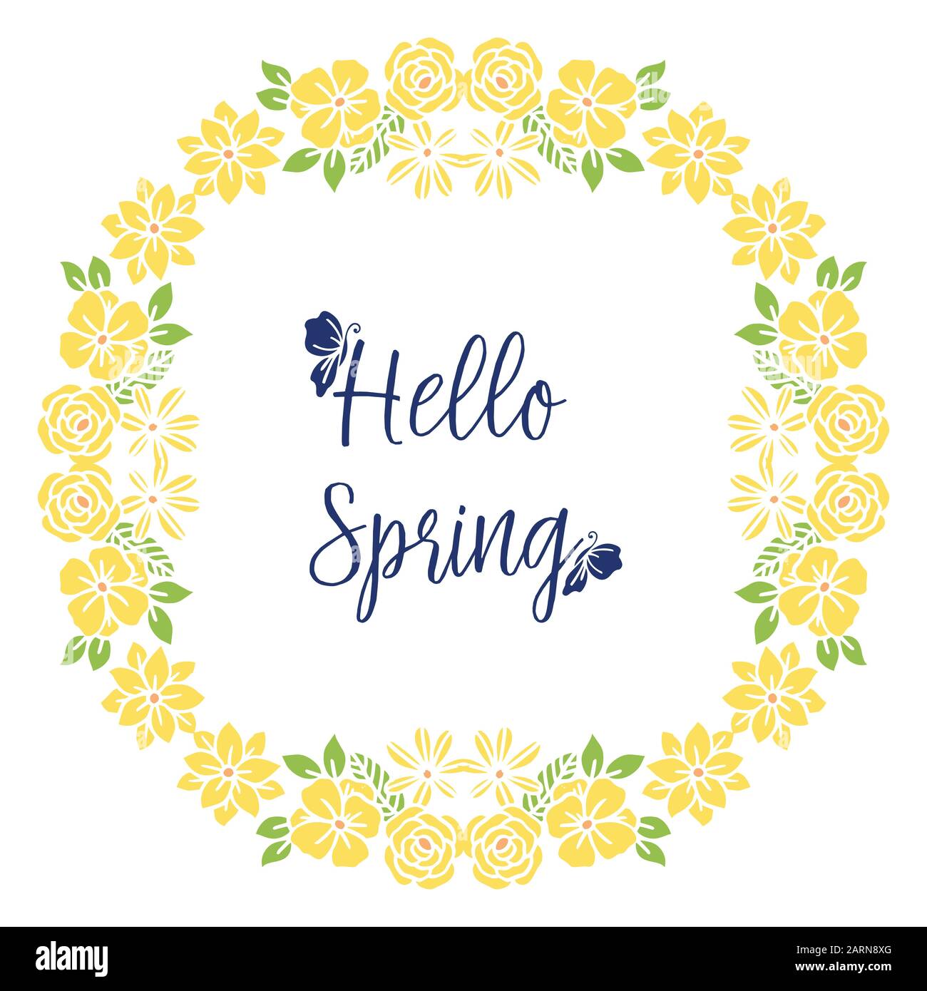Hello spring card unique design, with seamless leaf and wreath frame ...