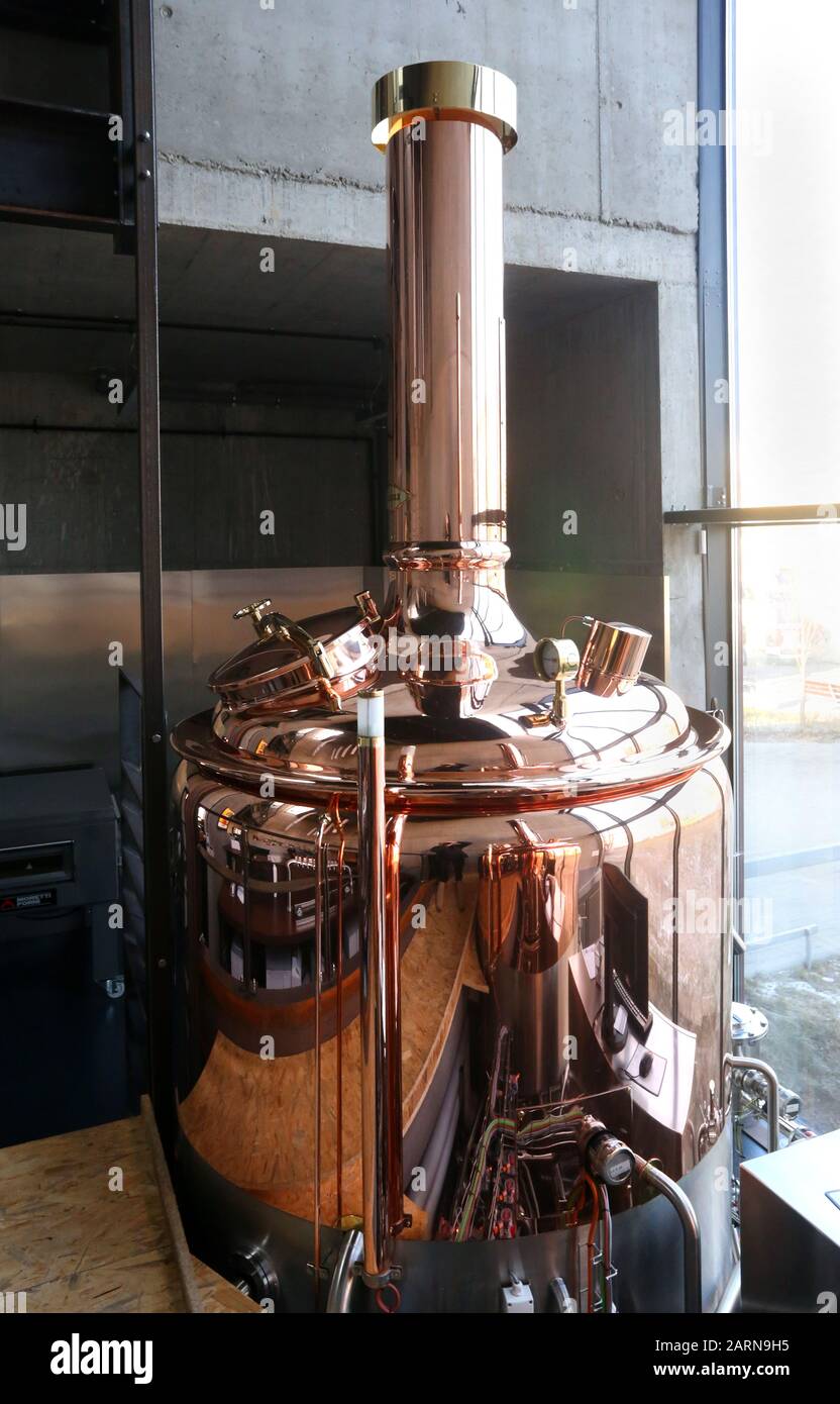 Cracow. Krakow. Poland. Micro brewery integrated into students club/disco located on AGH University of Science and Technology campus. Copper tank. Stock Photo