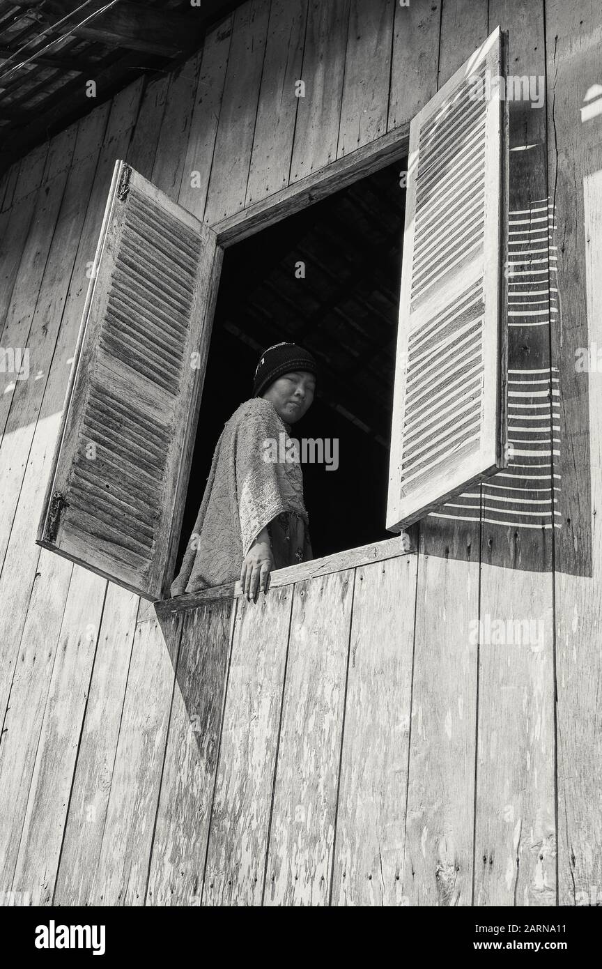 Angkor Ban village stilt home photographed from the street. The owner ...