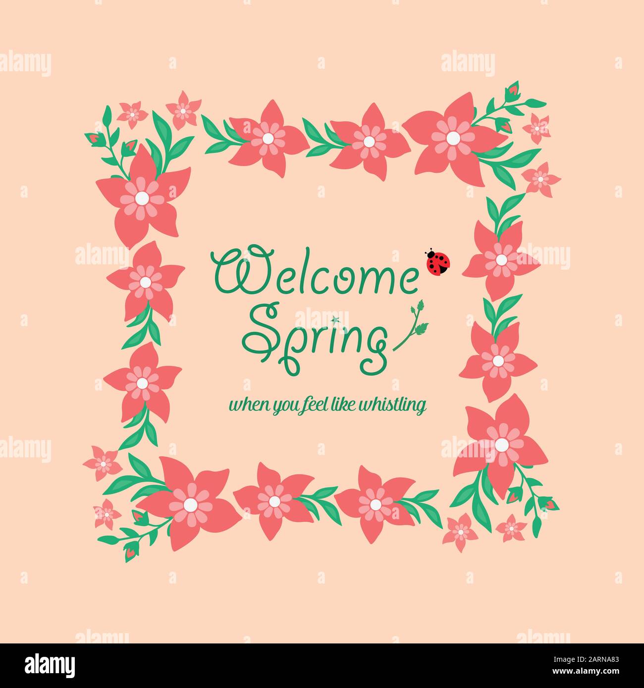 Welcome Spring Beautiful Template design for welcome spring, with beautiful leaf and wreath ...
