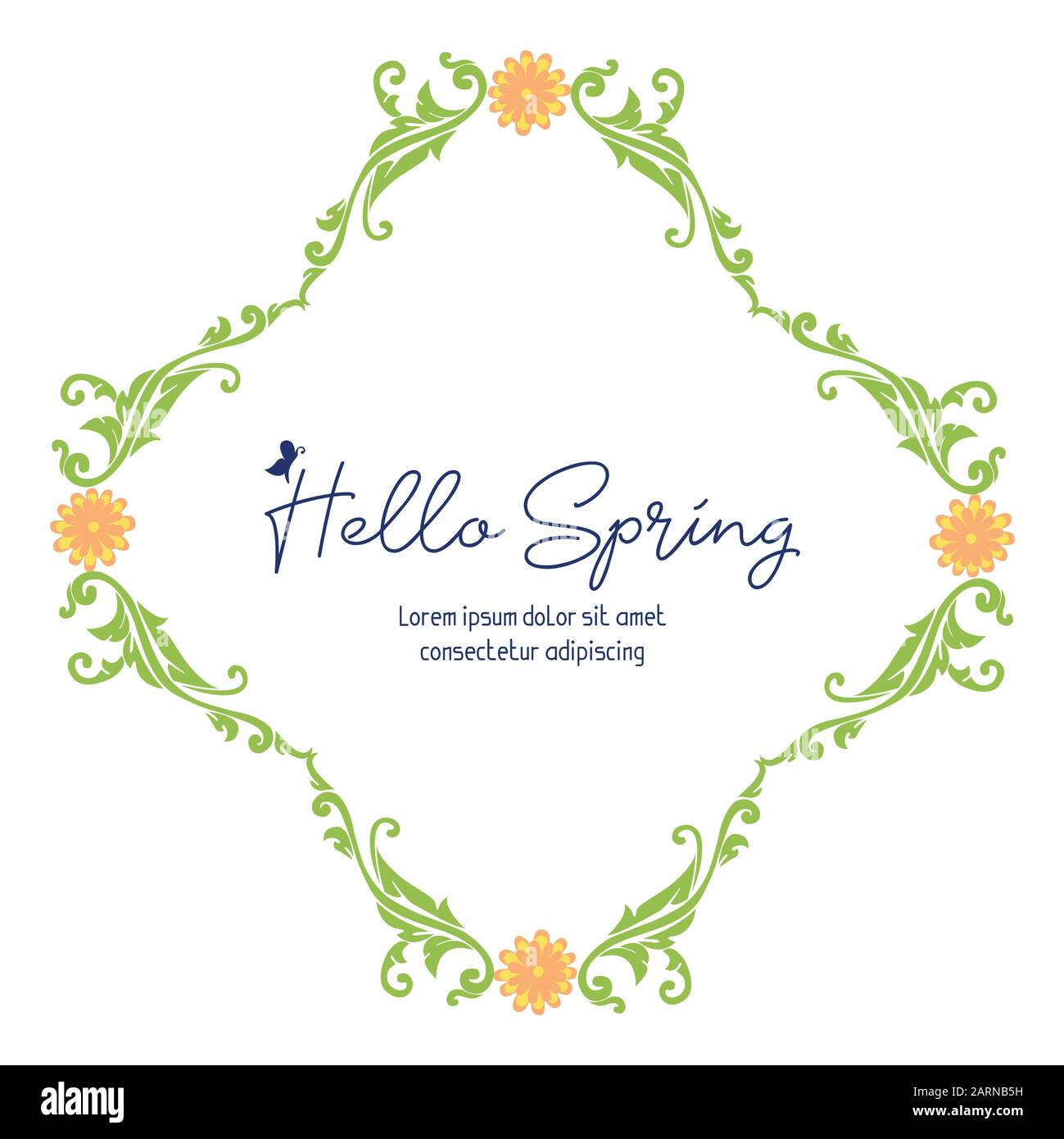 Cute of pattern leaf and flower frame, for elegant hello spring ...
