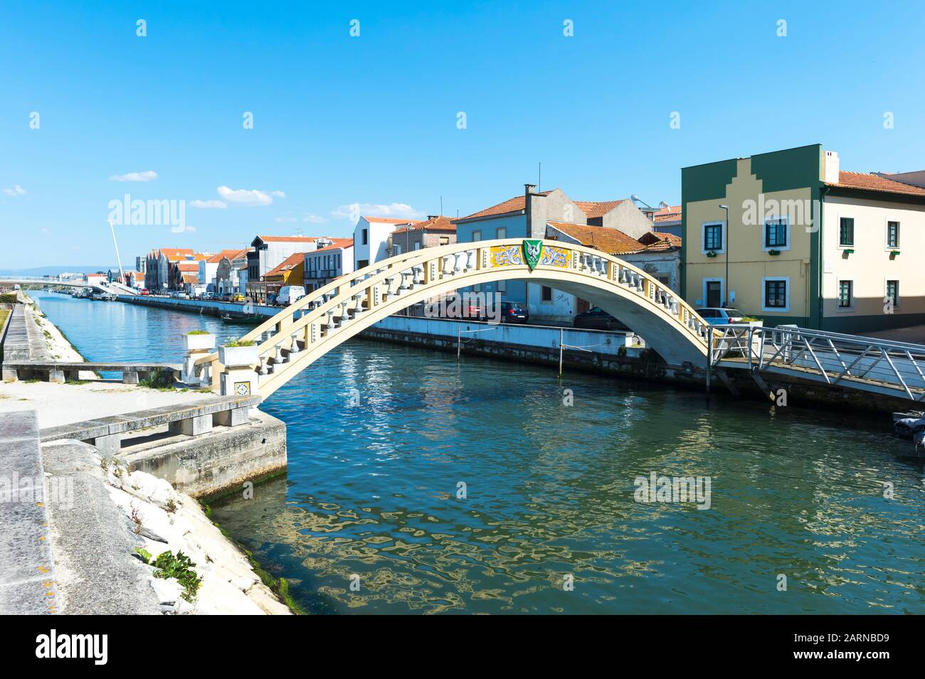 Carcavelos bridge over Sao Roque Canal, Aveiro, Venice of Portugal, Beira Littoral, Portugal Stock Photo