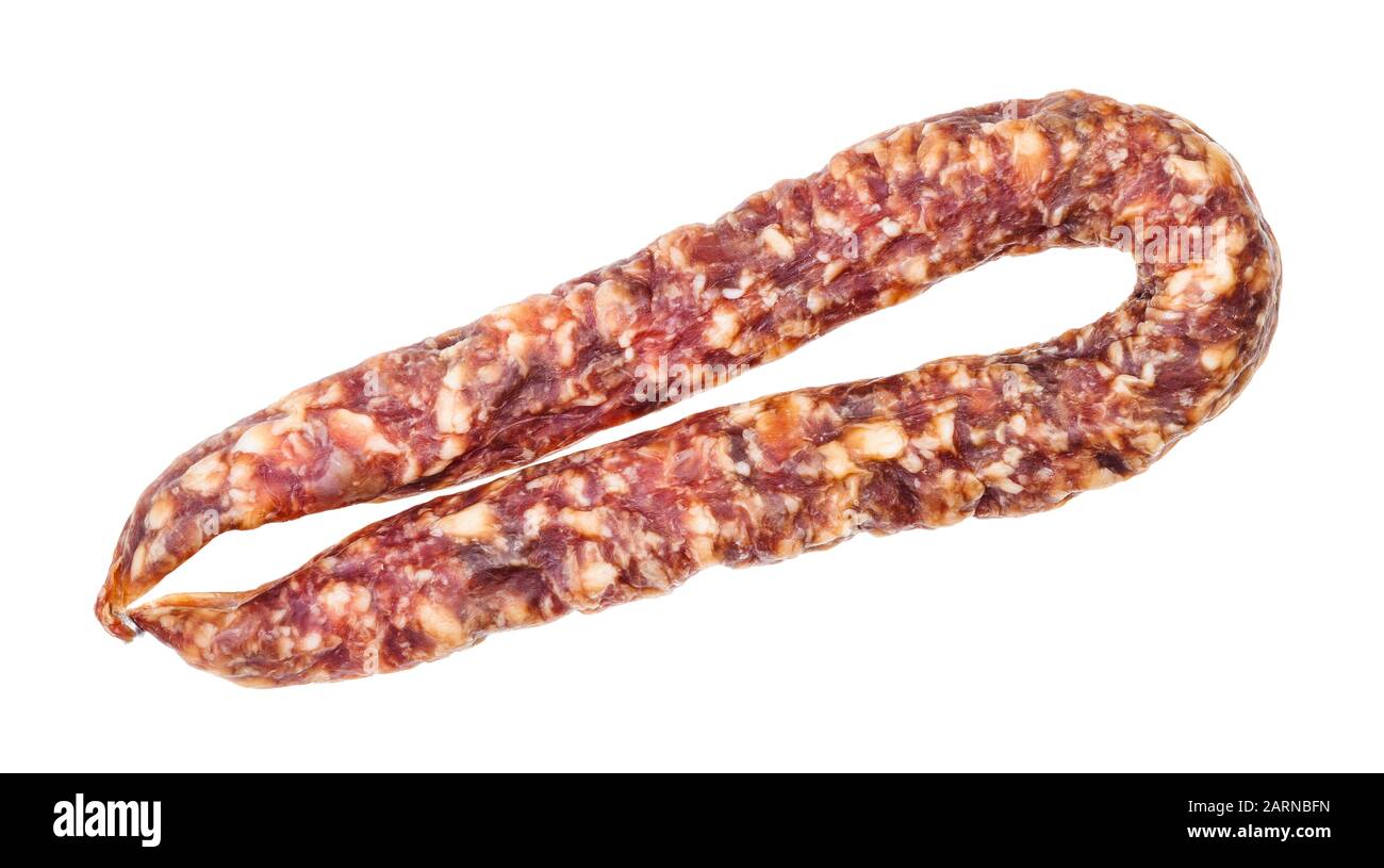 whole dry-cured sausage isolated on white background Stock Photo