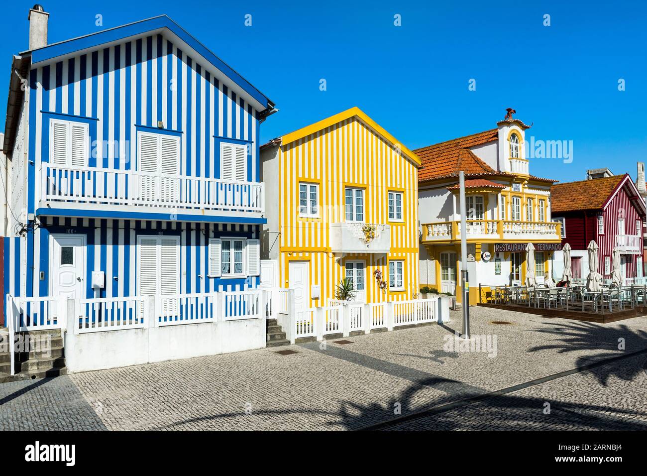 Palheiros typical houses, Costa Nova Beach, Aveiro, Venice of Portugal, Beira Littoral, Portugal Stock Photo