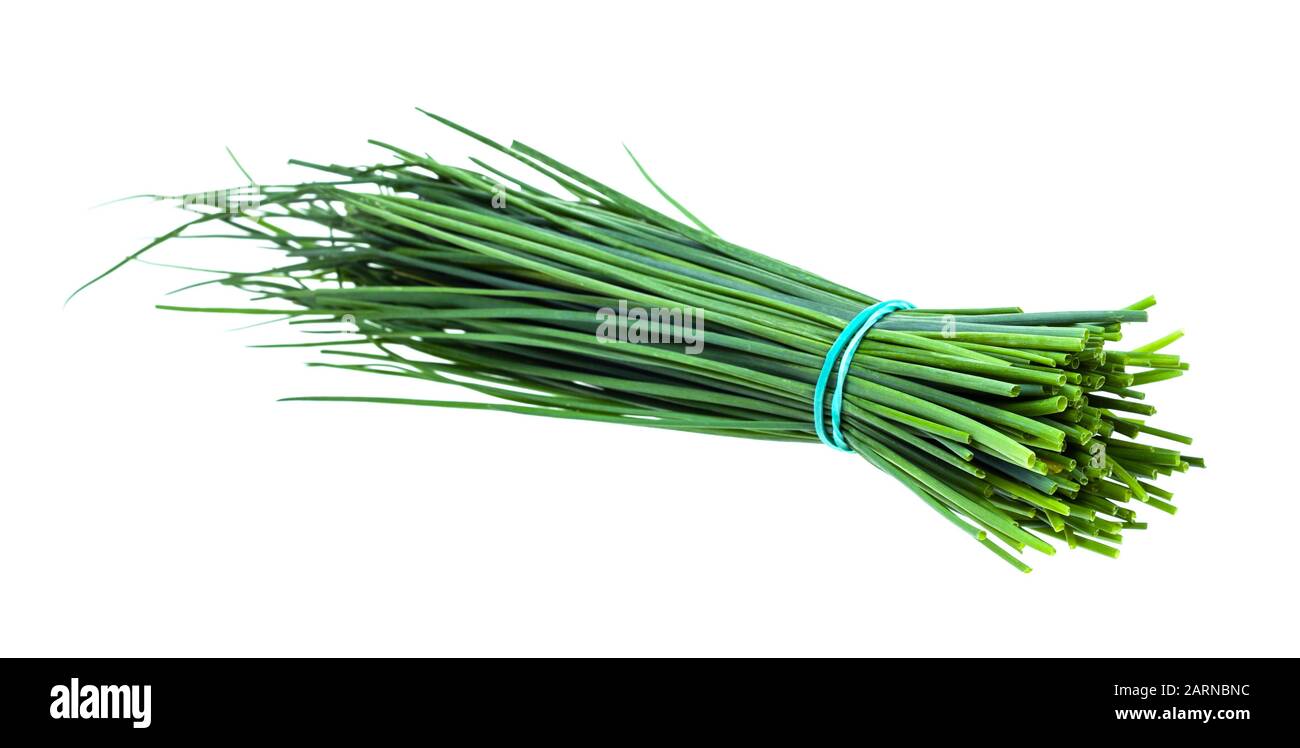 Bunch of chives on white background Stock Photo - Alamy