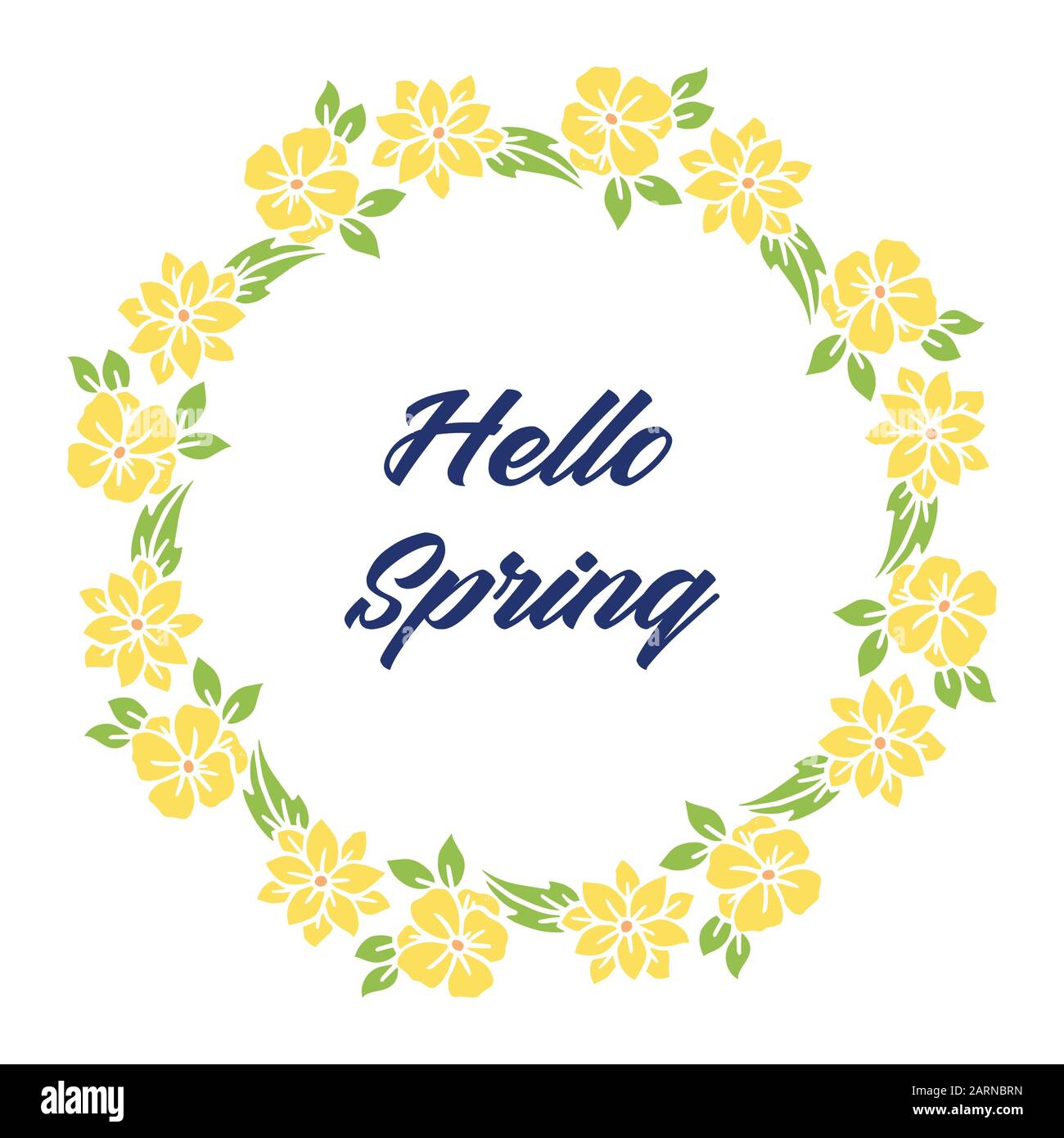 Hello spring card unique design, with seamless leaf and wreath frame ...