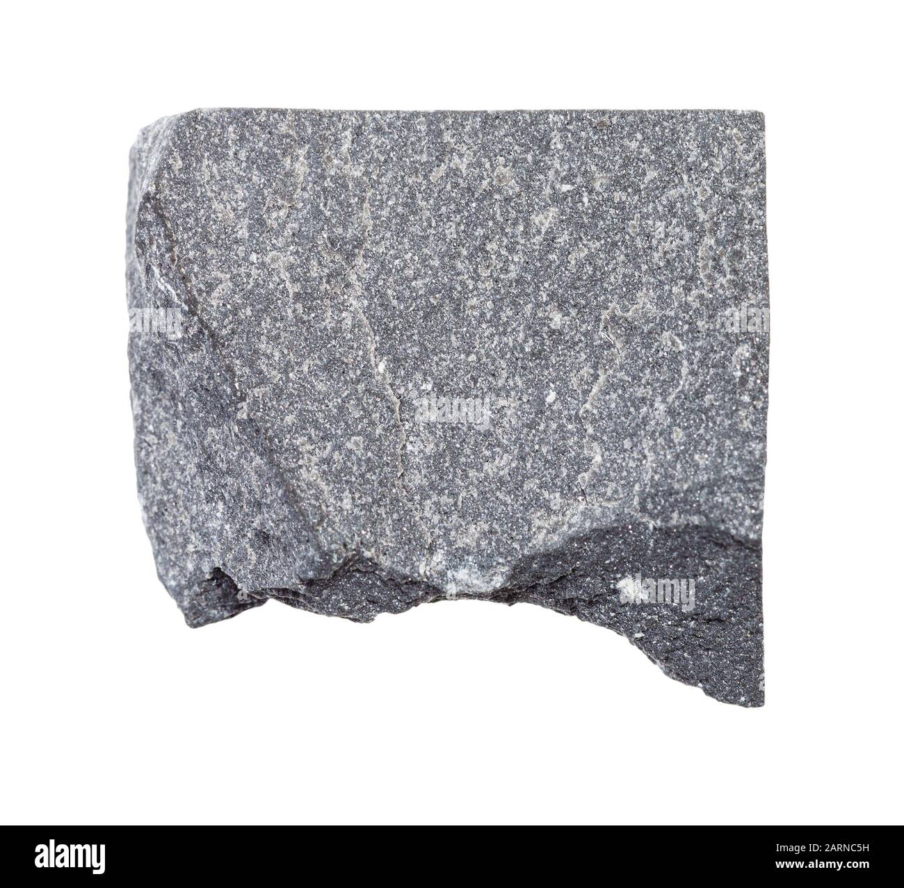 closeup of sample of natural mineral from geological collection unpolished slate rock isolated