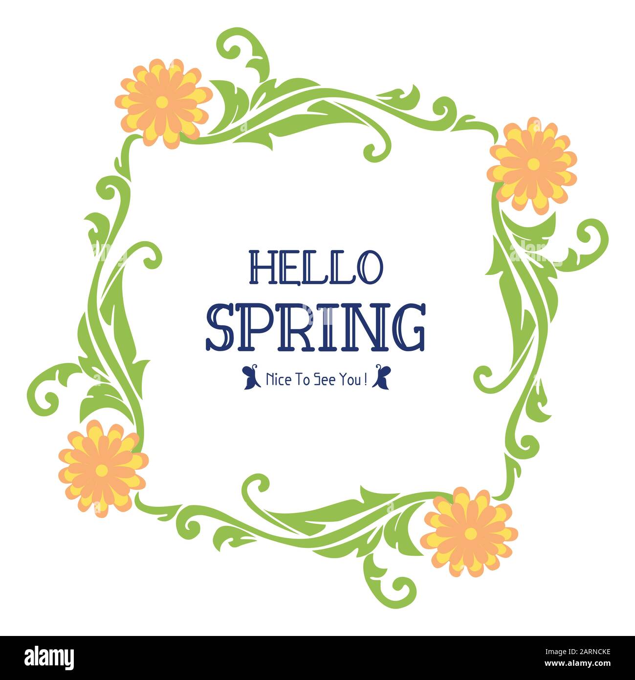 Cute of pattern leaf and flower frame, for elegant hello spring ...