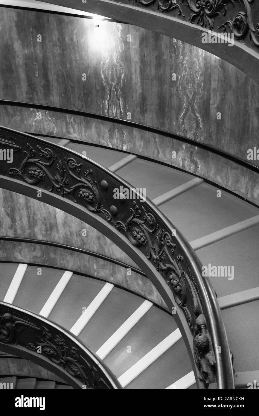 Rome, Italy - Jan 3, 2020: Detail of the famous spiral stairway at the Vatican museum in Rome Italy Stock Photo