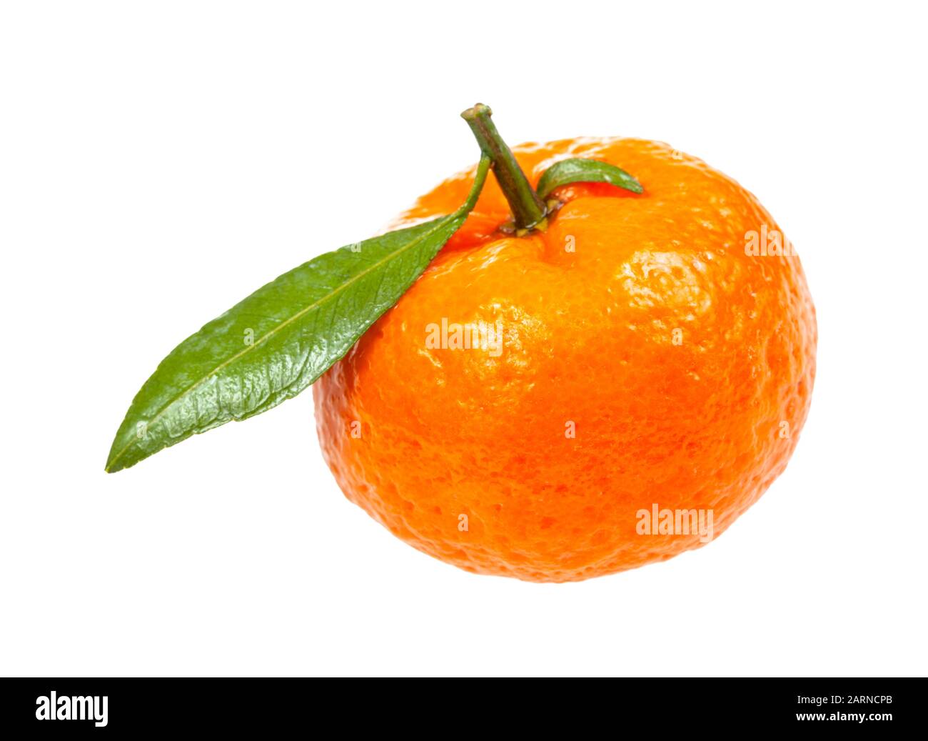 fresh Abkhazian mandarine with green leaf isolated on white background Stock Photo