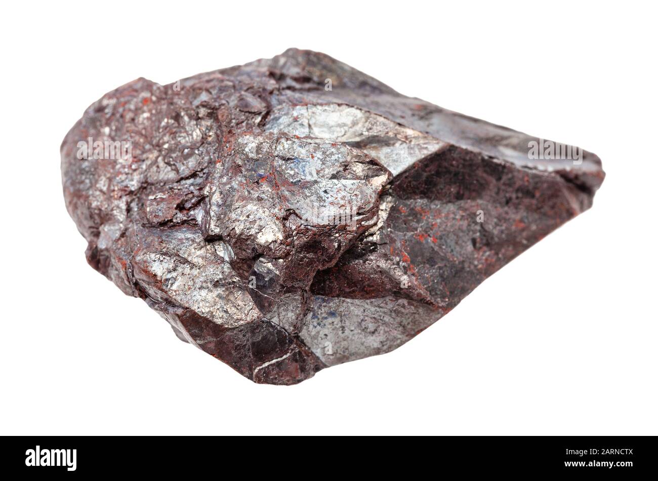 closeup of sample of natural mineral from geological collection - rough Hematite (iron ore) rock isolated on white background Stock Photo