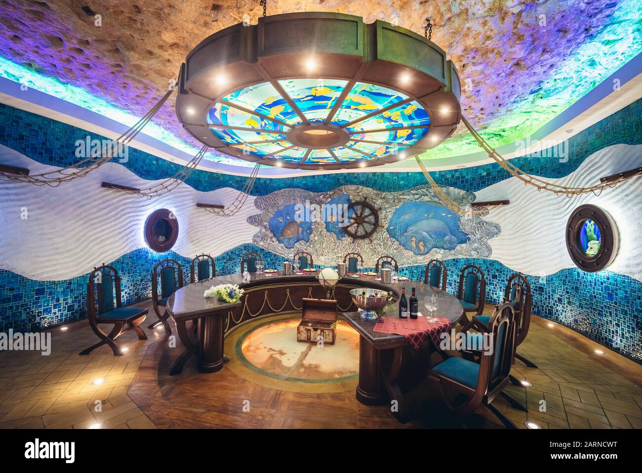 One of the tasting halls called Sea Bottom in Famous Cricova winery in Cricova town near Chisinau, capital of Moldova Stock Photo