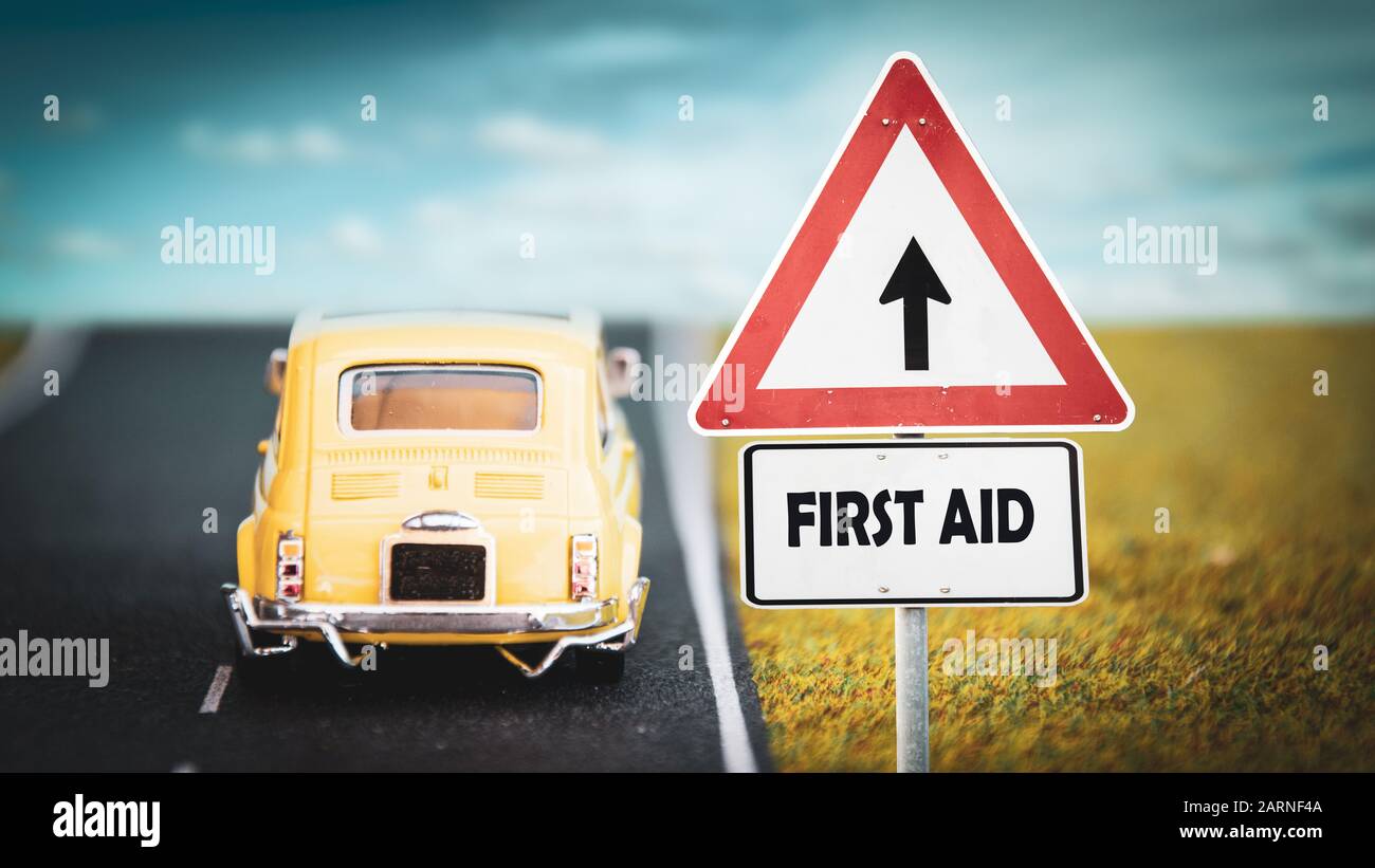 Street Sign the Direction Way to First Aid Stock Photo - Alamy