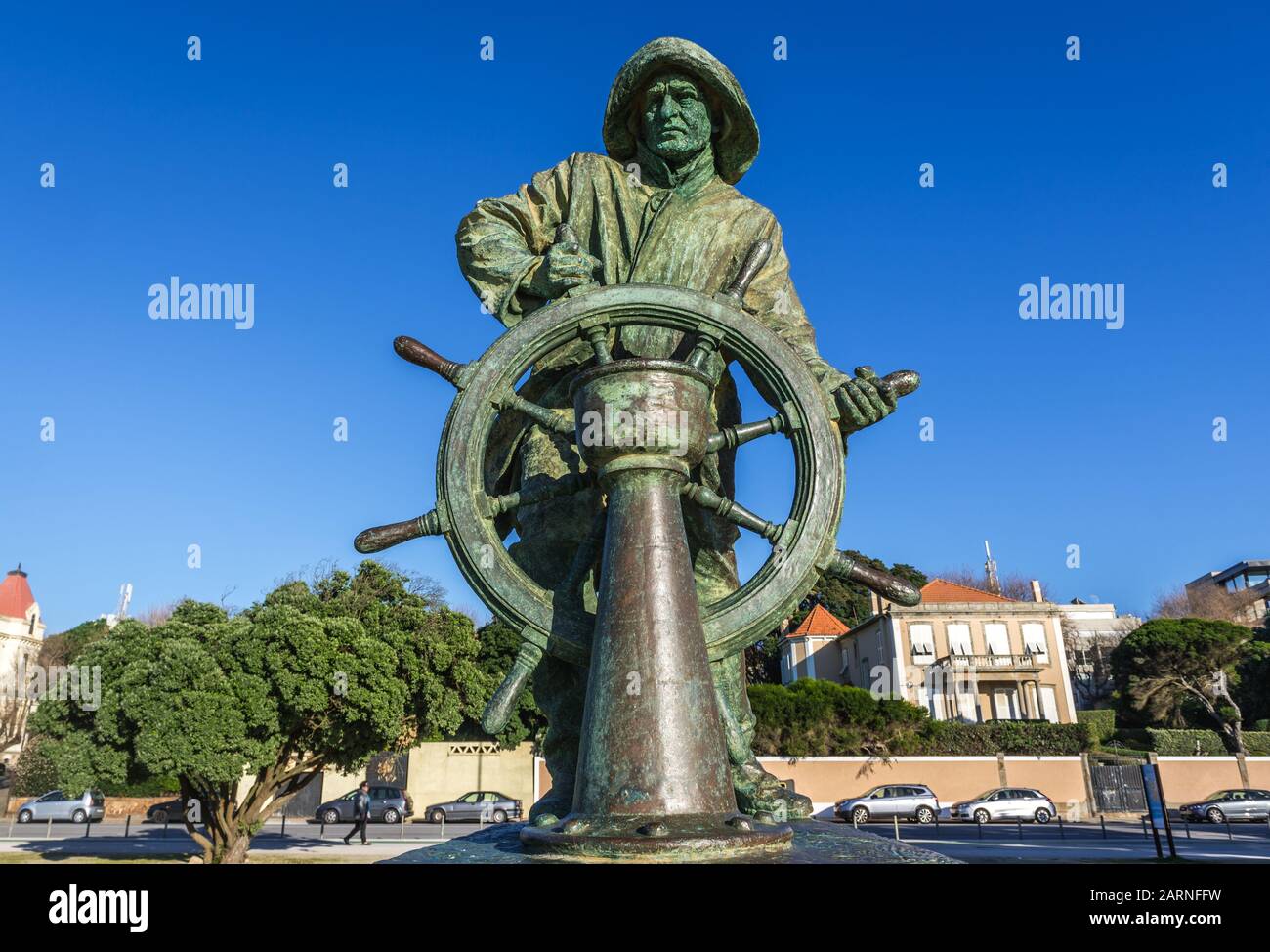 Helmsman Statue between Helmsman beach and Montevideo Avenue in Nevogilde civil Parish of Porto city, second largest city in Portugal Stock Photo