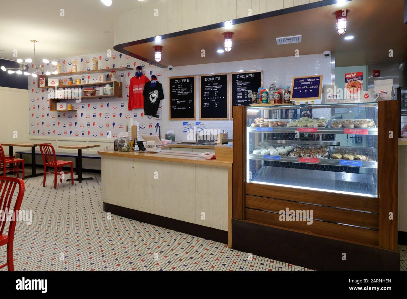 Federal Donuts, 540 South St, Philadelphia, PA. interior of a coffee shop serving fried chicken and cake donuts in Queens Village. Stock Photo