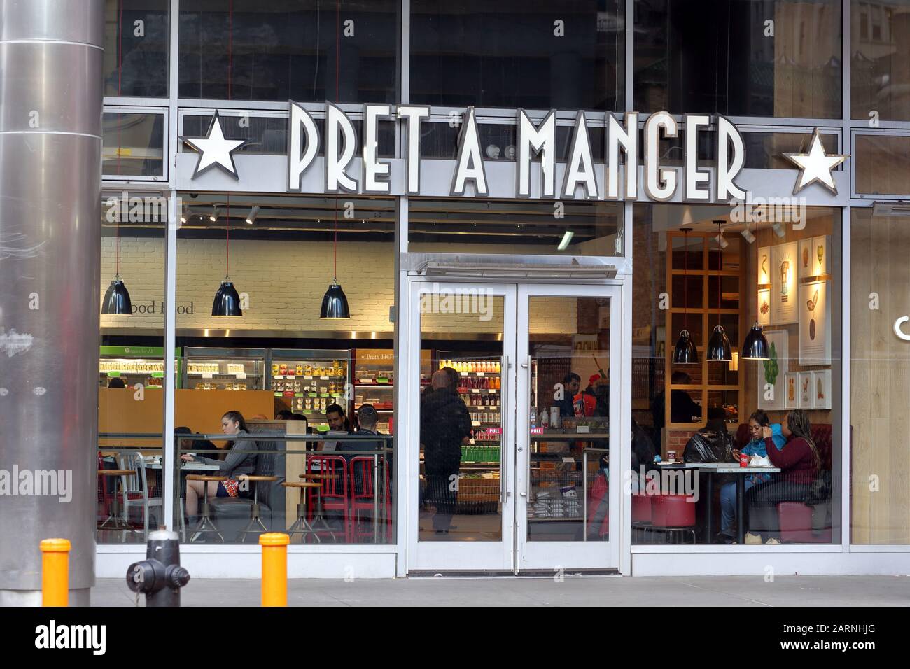 Pret A Manger, 750 8th Ave, New York, NY. exterior storefront of a sandwich shop chain near Times Square in Manhattan. Stock Photo