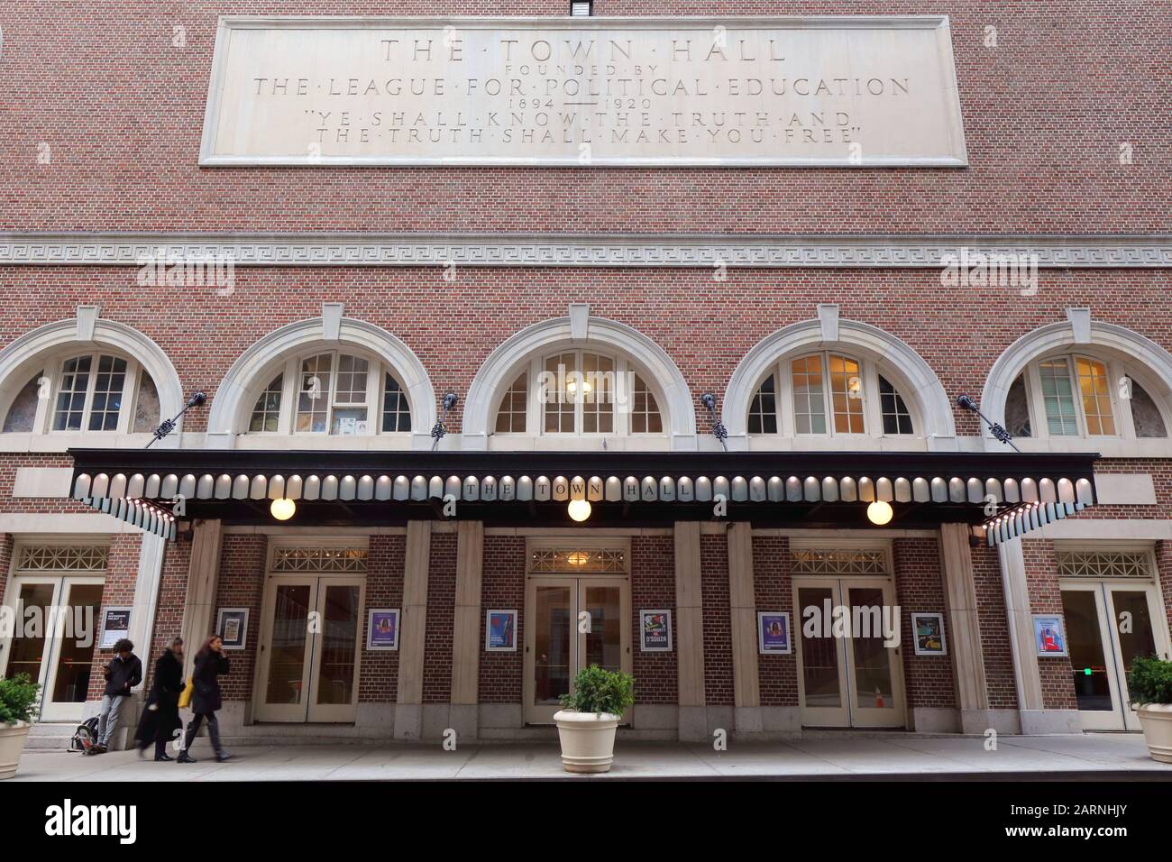 The Town Hall, 123 W 43rd St, New York, NY. exterior of a historic theater, and political performance space Stock Photo