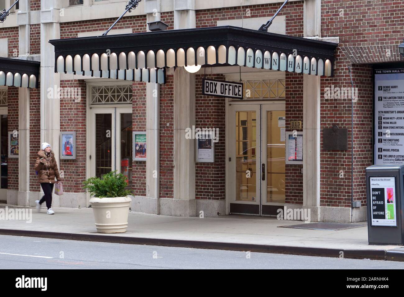 The Town Hall, 123 W 43rd St, New York, NYC storefront photo of a historic theater, and political performance space Stock Photo