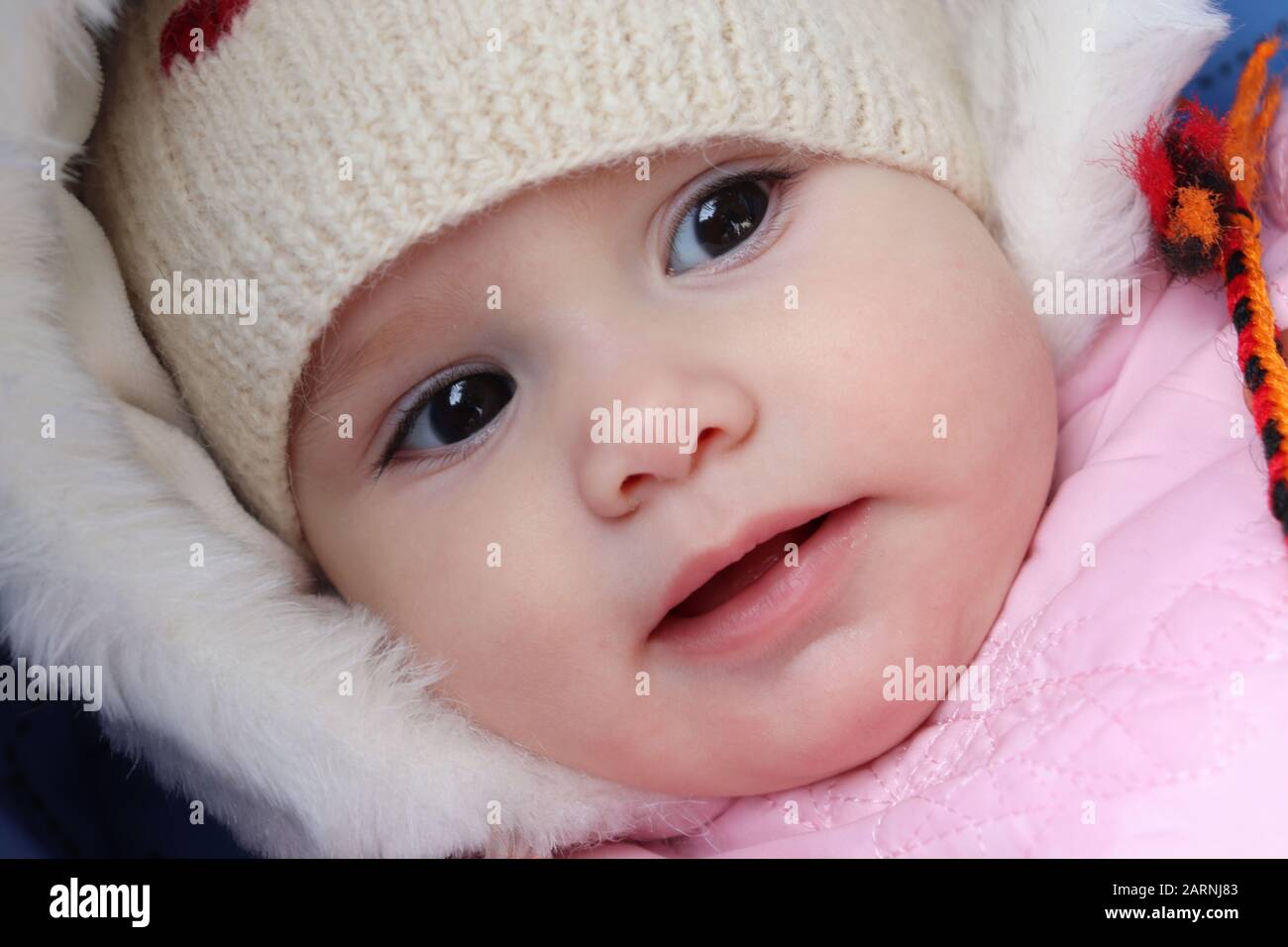 Portrait of a cute 8-month-old baby girl. Stock Photo