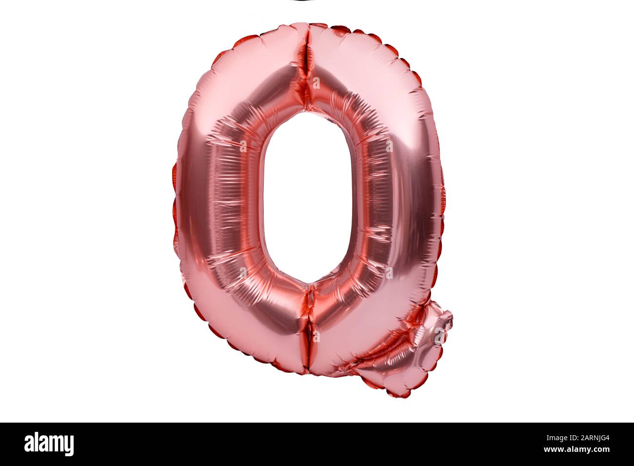 Letter Q made of rose golden inflatable helium balloon isolated on white. Gold pink foil balloon font part of full alphabet set of upper case letters. Stock Photo