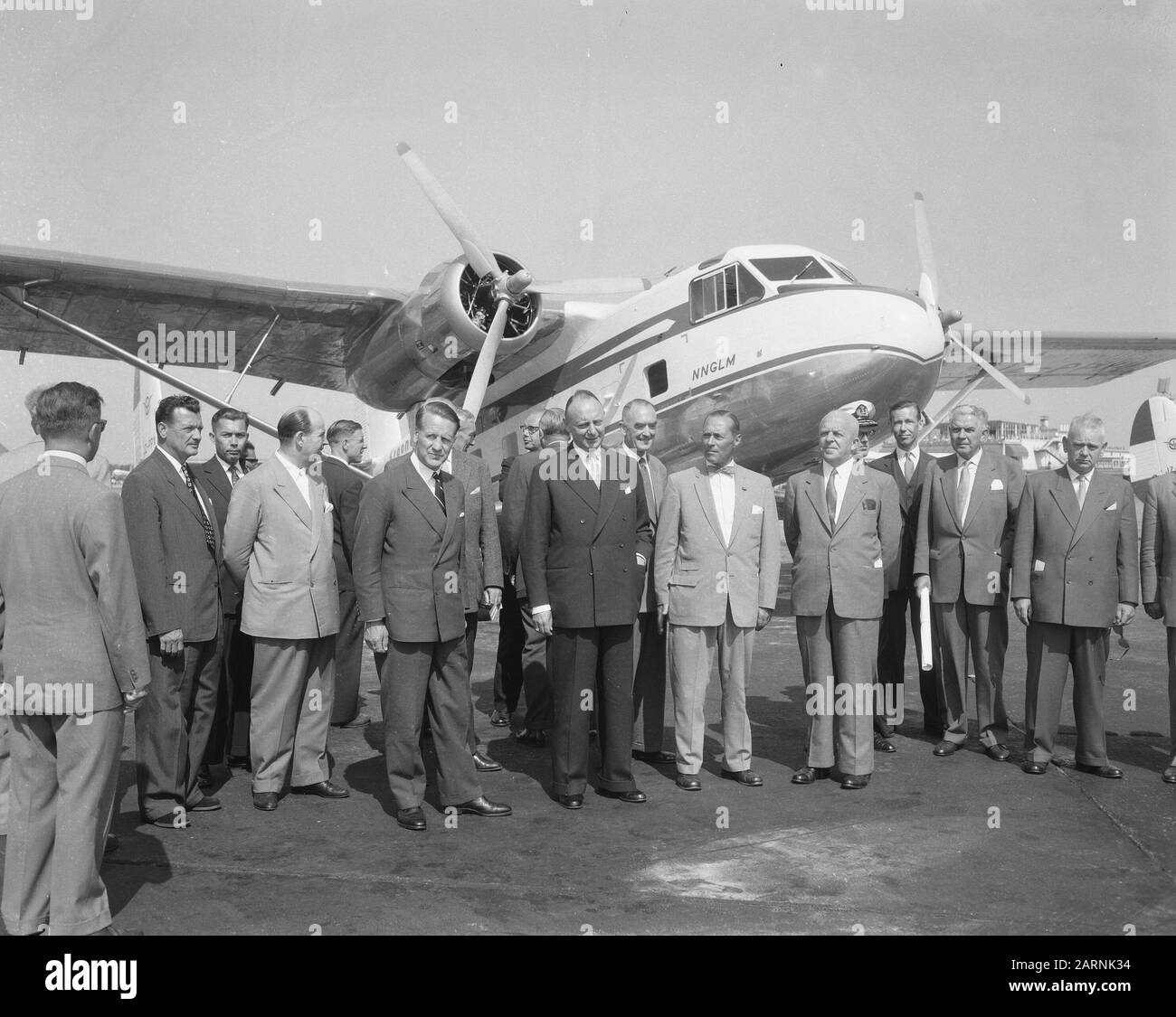 Three aircraft to New Guinea at Schiphol Airport. From left to right, Helders, Aler, Staf De Twinpioniers Date: 2 July 1957 Location: Noord-Holland, Schiphol Keywords: AERLANES Stock Photo