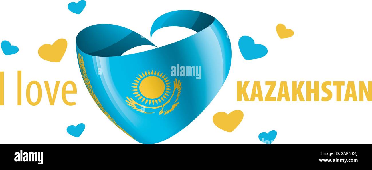National flag of the Kazakhstan in the shape of a heart and the